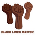 Black lives matter protest poster. Black skinned pride fists raised up into air. Equal rights for all races and freedom Royalty Free Stock Photo